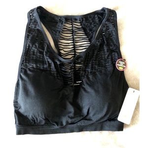 NWT Rene Rofe Black Strappy Bralette Top Soft Seamless Bra Size Medium